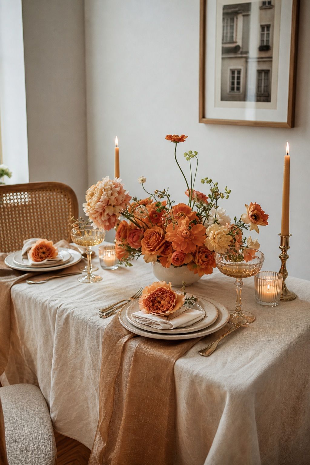 Sunset Orange, Cream, and Champagne small apartment idea for Top 18 Summer Wedding Color Palette Ideas for Every Aesthetic.
