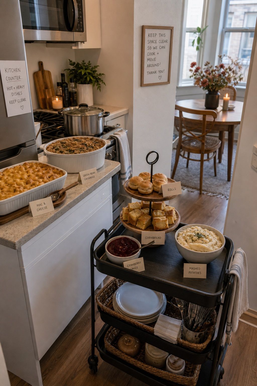 Stage Dishes With Limited Counter Space small apartment idea for Top 18 Friendsgiving Potluck Ideas for an Easy, Organized Feast.