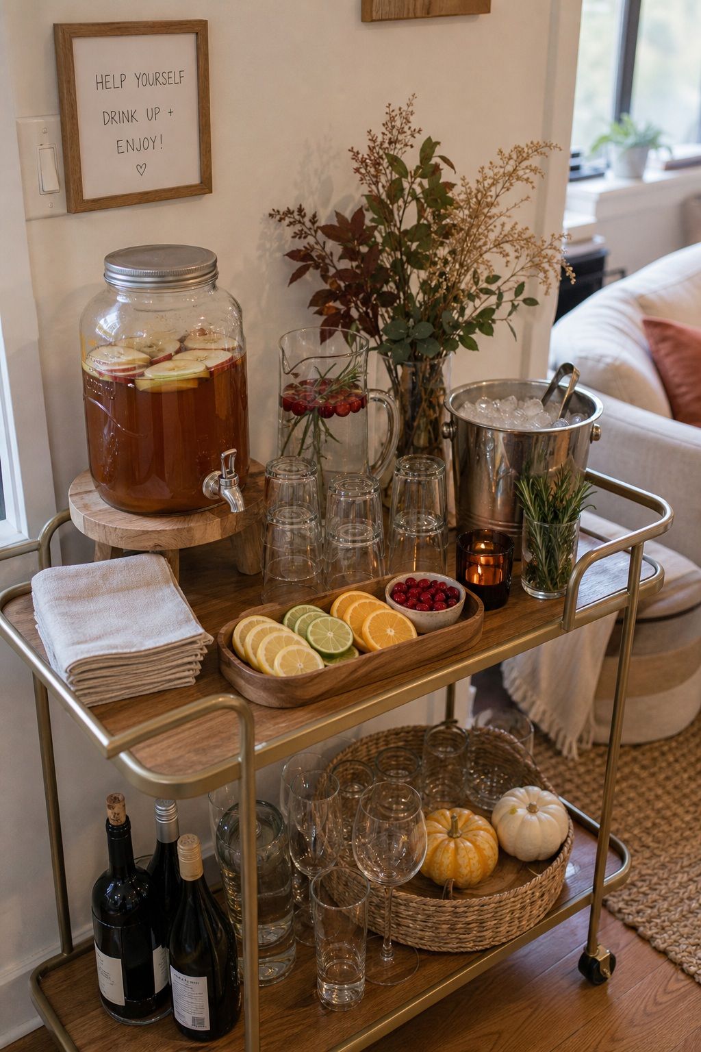 Set Up a Self-Serve Drink Station small apartment idea for Top 18 Friendsgiving Potluck Ideas for an Easy, Organized Feast.