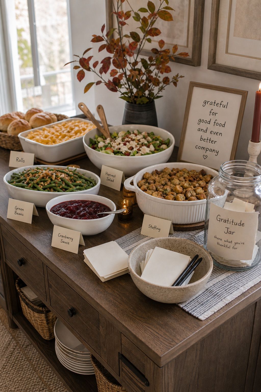 Label the Dishes and Add a Gratitude Moment small apartment idea for Top 18 Friendsgiving Potluck Ideas for an Easy, Organized Feast.