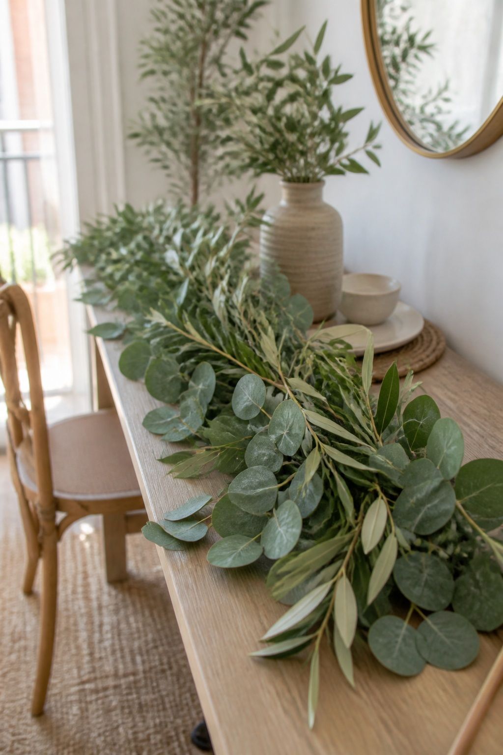 Mixed Greenery Garland (Eucalyptus + Olive) small apartment idea for Top 16 Garland Summer Decor Ideas for Small Apartments.