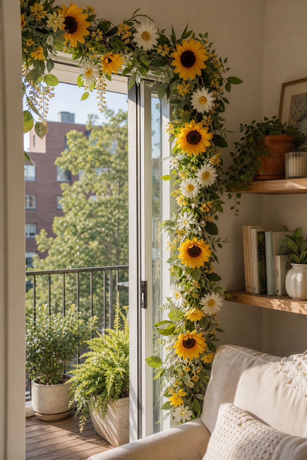 Sunflower and Daisy Garland small apartment idea for Top 16 Garland Summer Decor Ideas for Small Apartments.