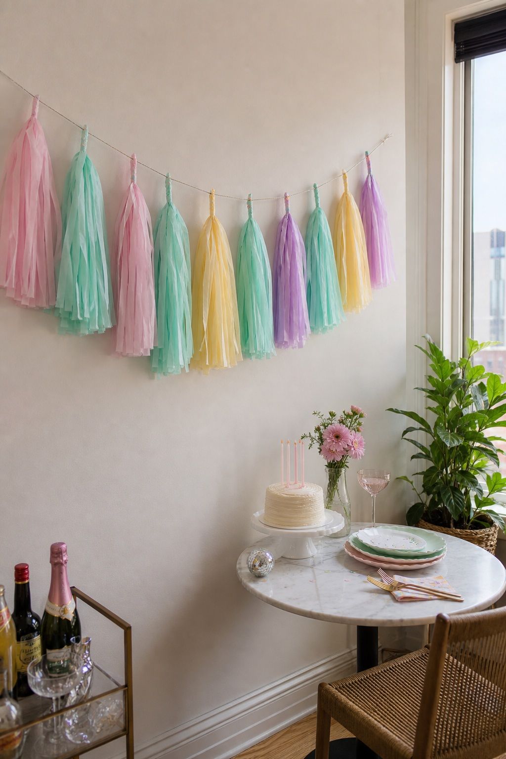 Paper Tassel Garland in Pastels small apartment idea for Top 16 Garland Summer Decor Ideas for Small Apartments.