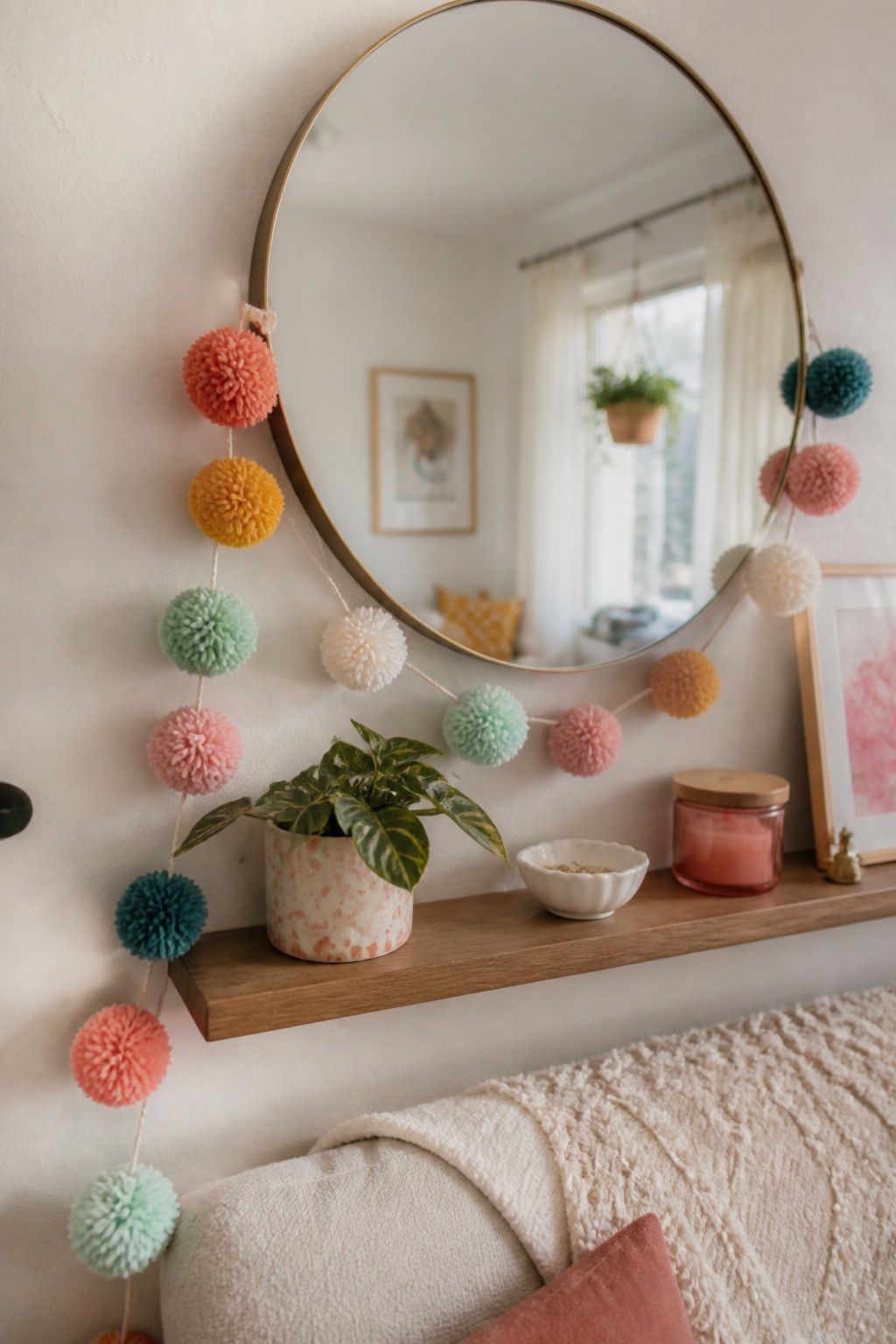 Pom-Pom Garland small apartment idea for Top 16 Garland Summer Decor Ideas for Small Apartments.