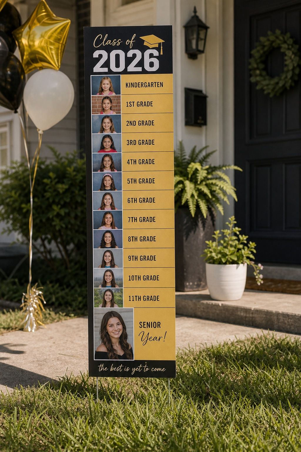 Year-Strip Photo Sign (K-12 Journey) small apartment idea for Top 17 Best Graduation Yard Sign Ideas to Celebrate at Home.