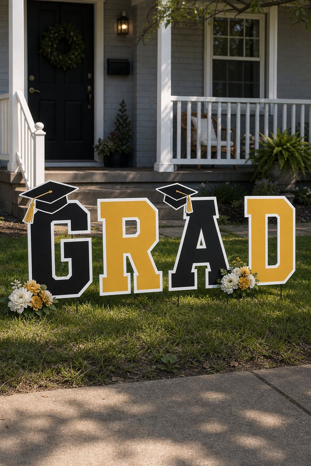 "GRAD" Block Letter Yard Sign small apartment idea for Top 17 Best Graduation Yard Sign Ideas to Celebrate at Home.