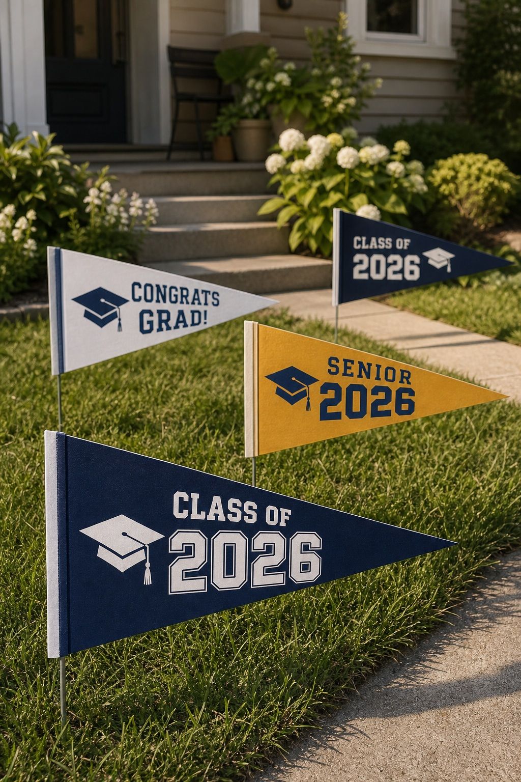 Pennant-Style School Banners small apartment idea for Top 17 Best Graduation Yard Sign Ideas to Celebrate at Home.