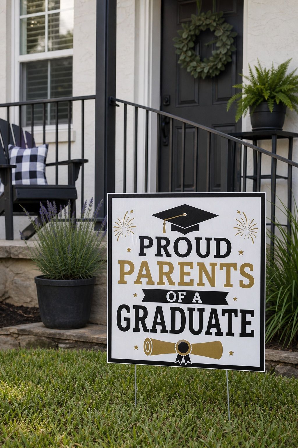 "Proud Parents of a Graduate" Sign small apartment idea for Top 17 Best Graduation Yard Sign Ideas to Celebrate at Home.