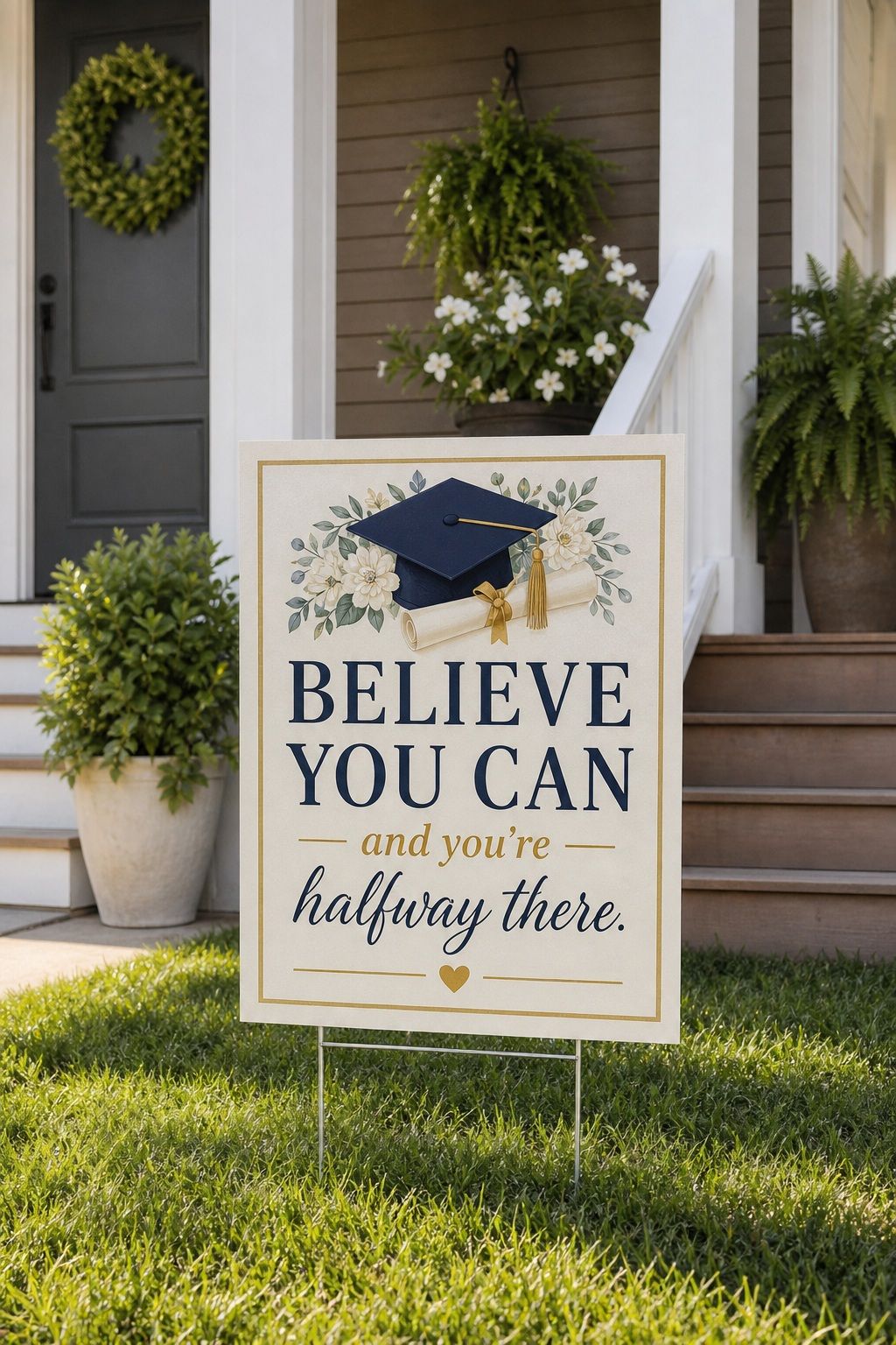"Believe You Can" Inspirational Quote Sign small apartment idea for Top 17 Best Graduation Yard Sign Ideas to Celebrate at Home.