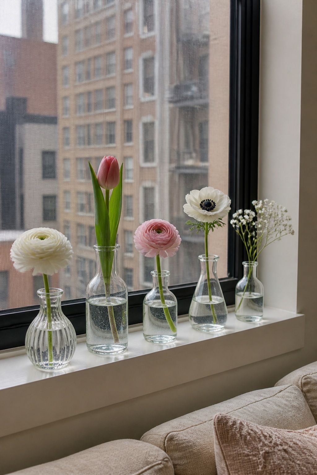 Small Bud Vases on the Windowsill small apartment idea for Top 15 Mother's Day Decoration Ideas for a Beautiful Celebration at Home.