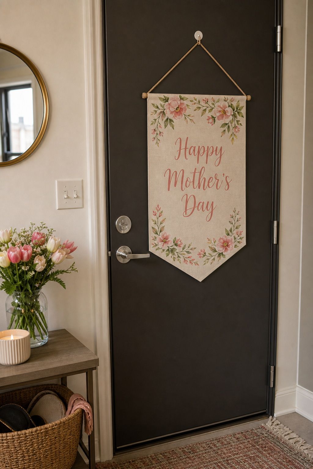Door Sign or Welcome Banner small apartment idea for Top 15 Mother's Day Decoration Ideas for a Beautiful Celebration at Home.