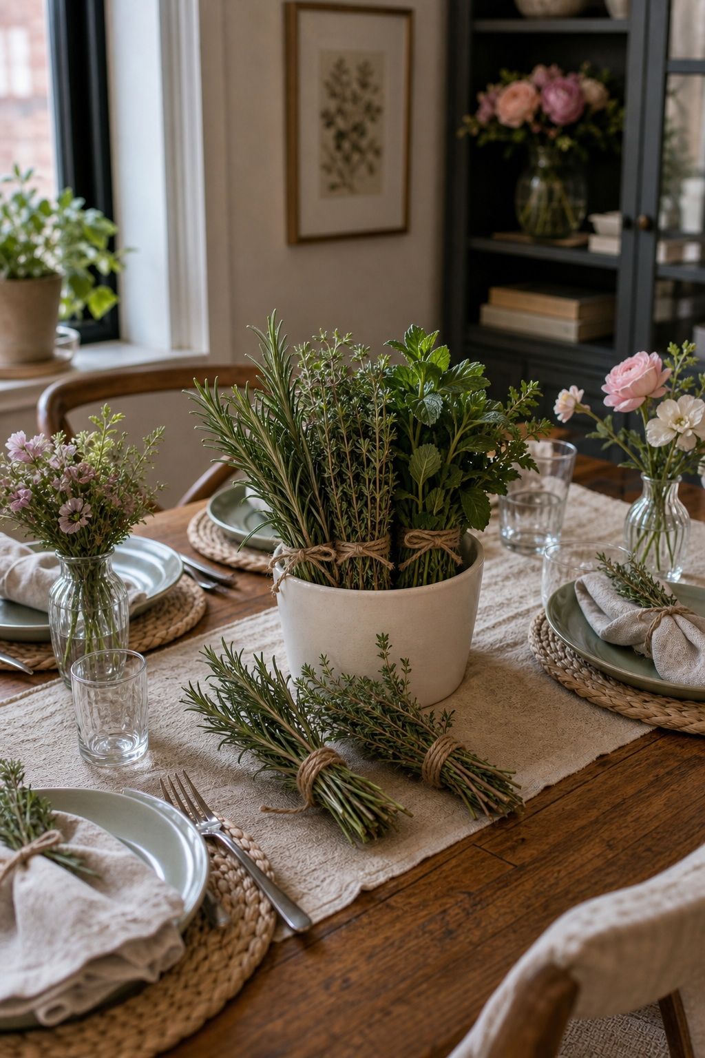 Herb Bundles as Decor and Centerpiece small apartment idea for Top 15 Mother's Day Decoration Ideas for a Beautiful Celebration at Home.