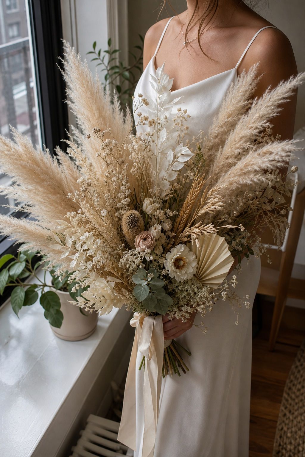 Pampas Grass and Dried Botanical small apartment idea for Top 18 Spring Wedding Flower Bouquet Ideas for Every Bridal Style.
