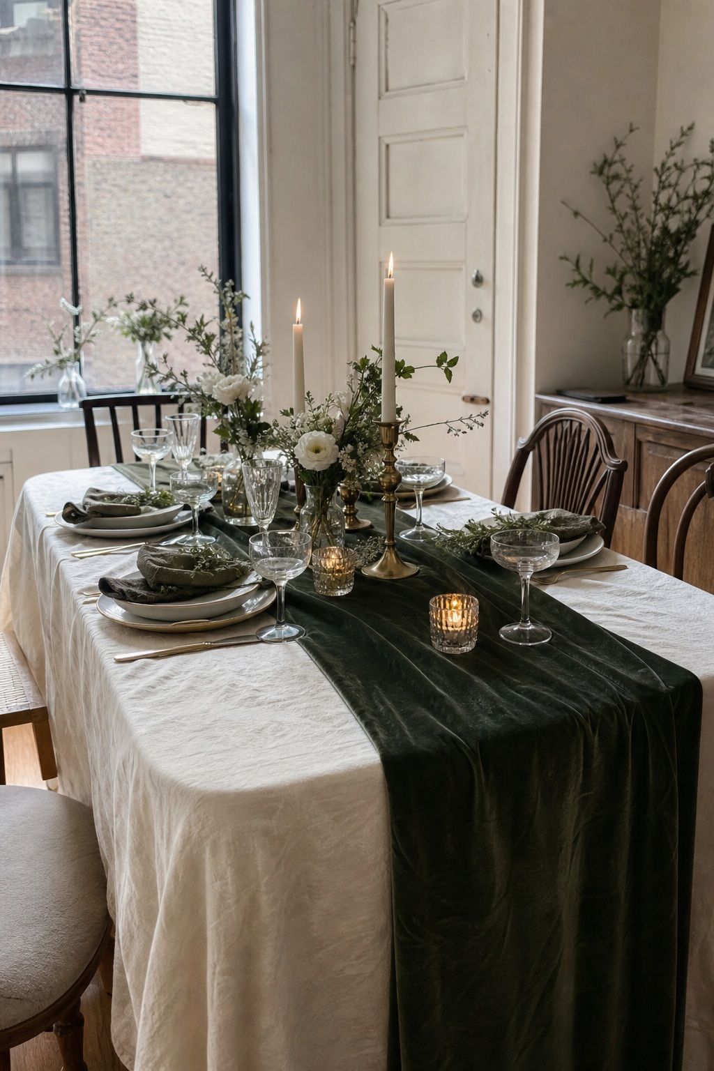 Velvet Runner Over Linen Tablecloth small apartment idea for Top 18 Elegant Winter Wedding Table Setting Ideas That Set the Mood.