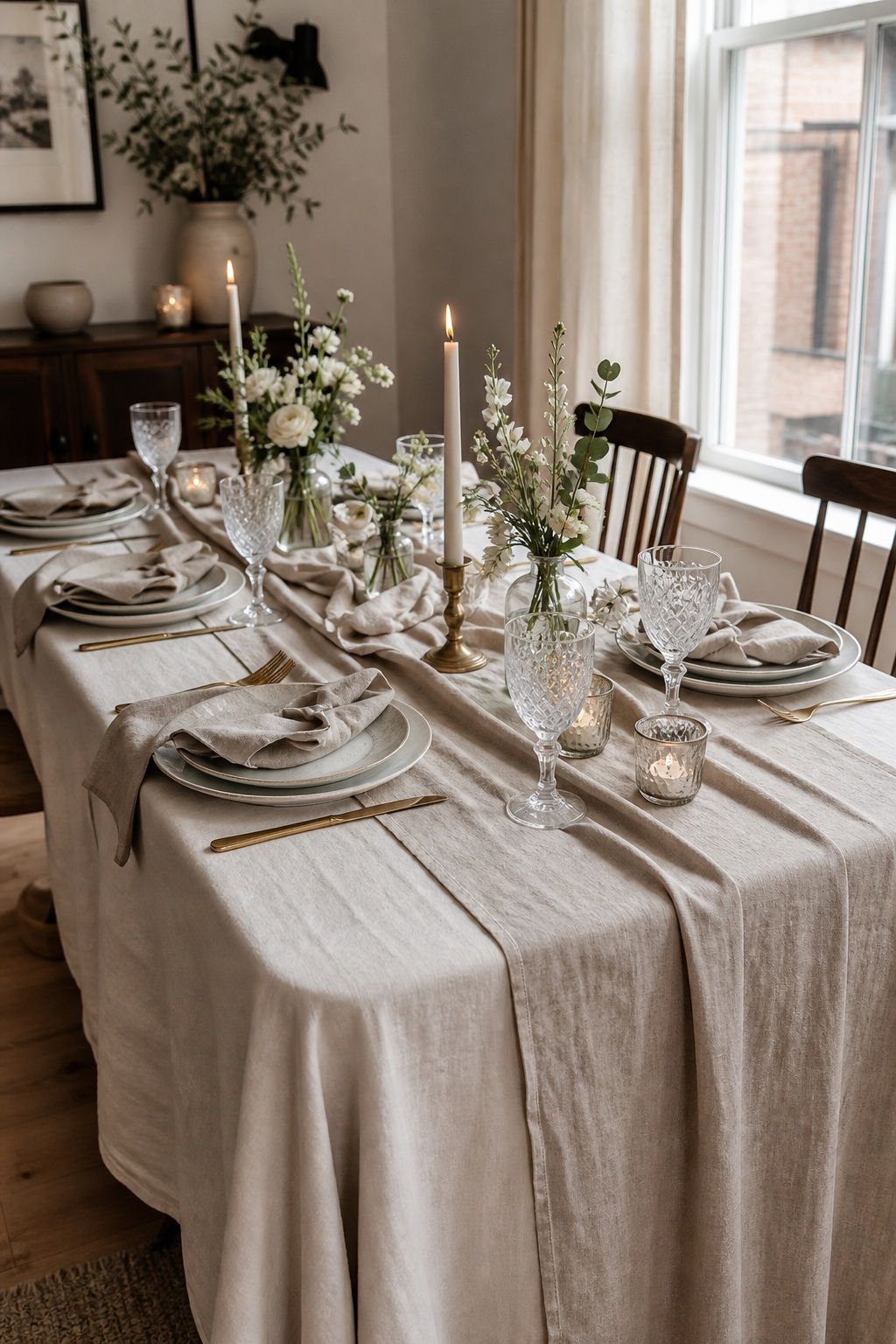 Layered Linen With Tone-on-Tone small apartment idea for Top 18 Elegant Winter Wedding Table Setting Ideas That Set the Mood.
