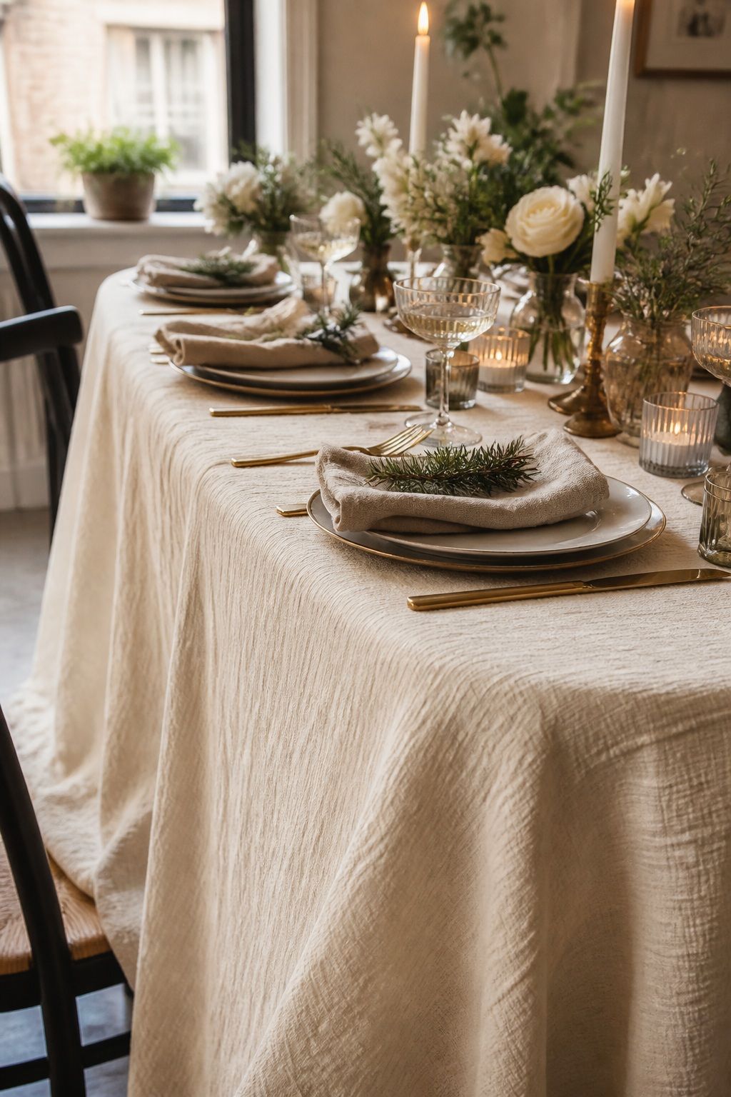 Cream Tablecloth Base With Texture small apartment idea for Top 18 Elegant Winter Wedding Table Setting Ideas That Set the Mood.