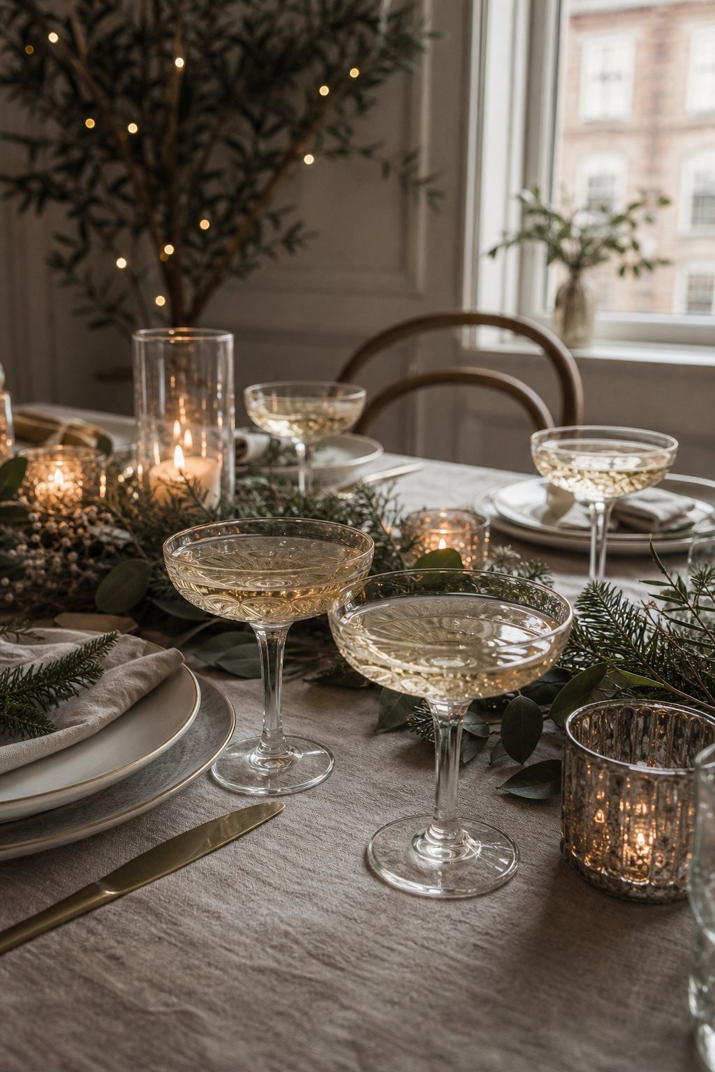 Vintage Coupe Champagne Glasses small apartment idea for Top 18 Elegant Winter Wedding Table Setting Ideas That Set the Mood.