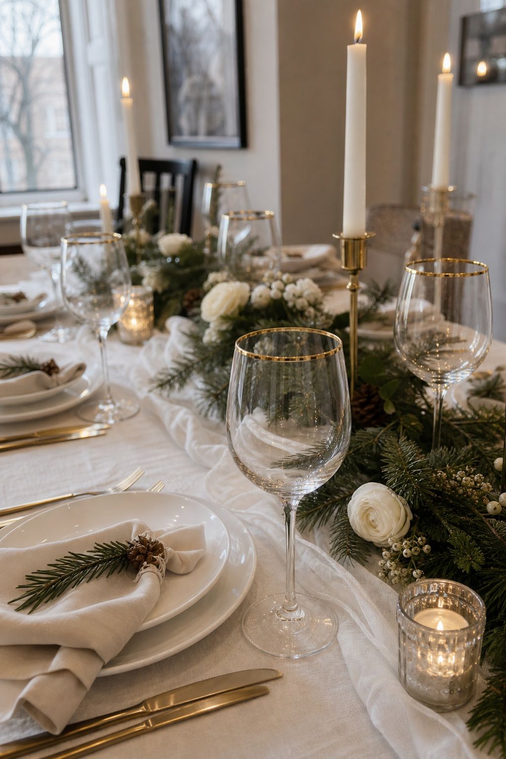 Gold-Rimmed Wine Glasses small apartment idea for Top 18 Elegant Winter Wedding Table Setting Ideas That Set the Mood.