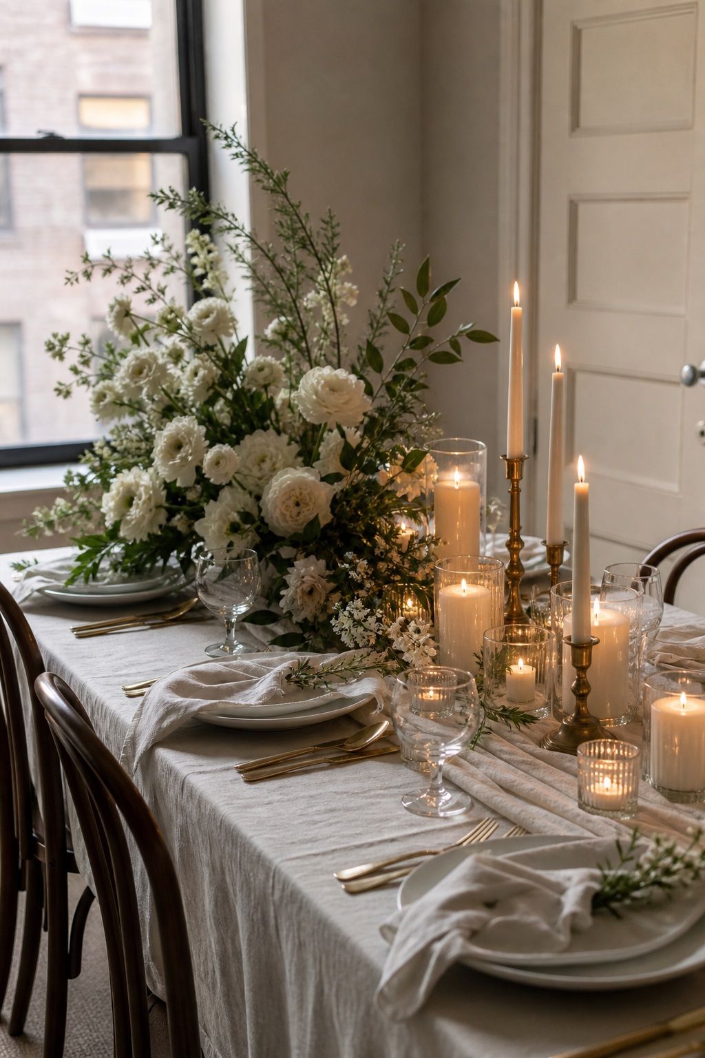 Asymmetric Floral Plus Candle Mix small apartment idea for Top 18 Elegant Winter Wedding Table Setting Ideas That Set the Mood.
