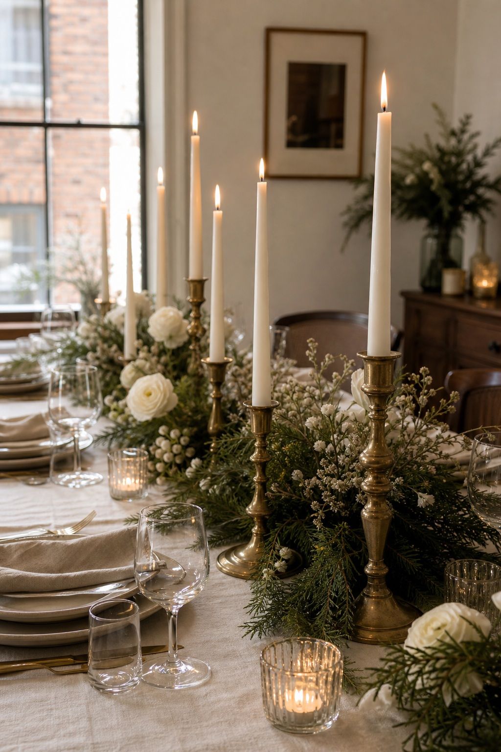 Taper Candles in Brass Holders small apartment idea for Top 18 Elegant Winter Wedding Table Setting Ideas That Set the Mood.