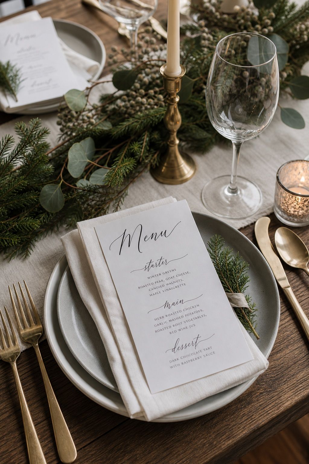 Hand-Lettered Menu Cards small apartment idea for Top 18 Elegant Winter Wedding Table Setting Ideas That Set the Mood.