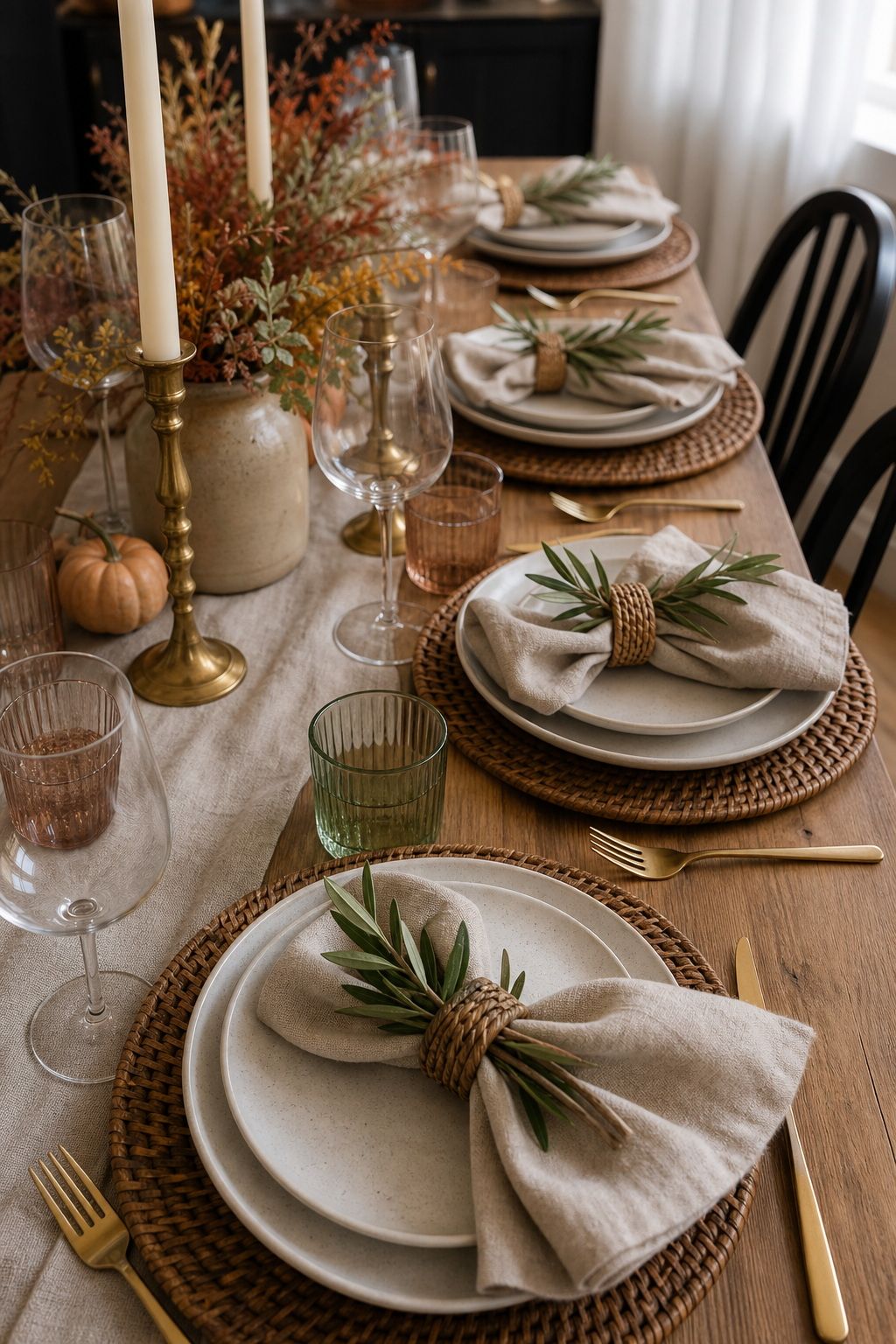 Add a Sprig of Greenery at Each Setting small apartment idea for Top 18 Autumn Dinner Party Table Settings Ideas for Small-Space Hosting.