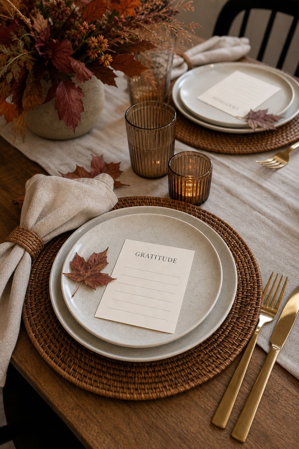 Place a Small Gratitude Card at Each Setting small apartment idea for Top 18 Autumn Dinner Party Table Settings Ideas for Small-Space Hosting.