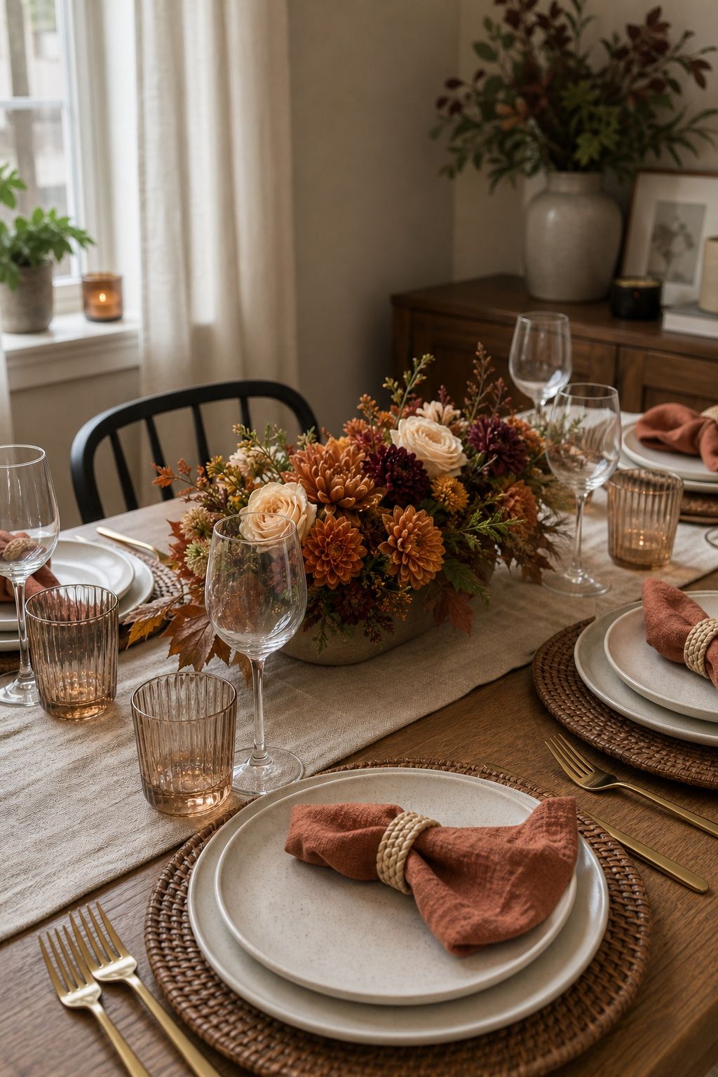 Set Out Two Glasses Per Person small apartment idea for Top 18 Autumn Dinner Party Table Settings Ideas for Small-Space Hosting.