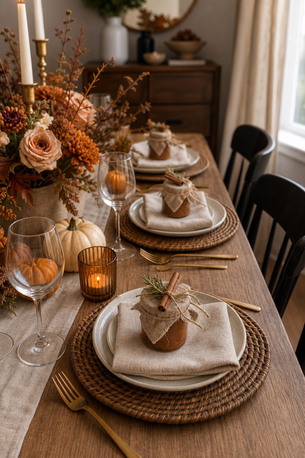 Set Out a Small Themed Favor at Each Plate small apartment idea for Top 18 Autumn Dinner Party Table Settings Ideas for Small-Space Hosting.