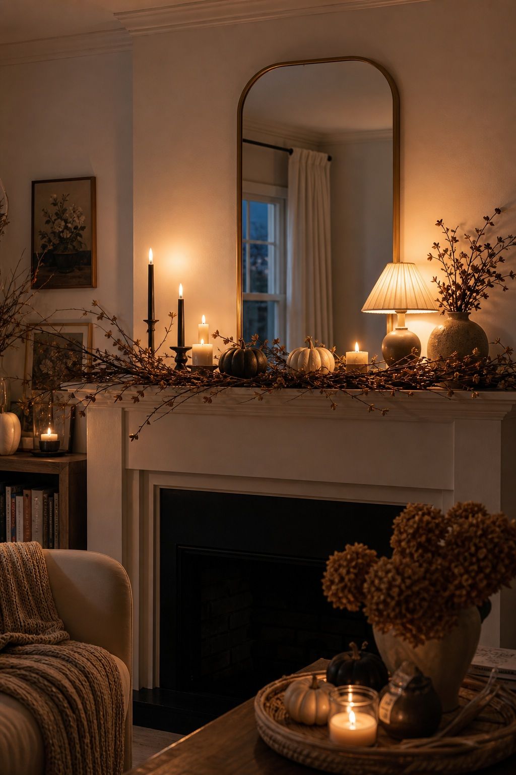 Choose Warm Light Over Spooky Light small apartment idea for Top 16 Cozy Mantle Halloween Decor Ideas for Small Spaces.