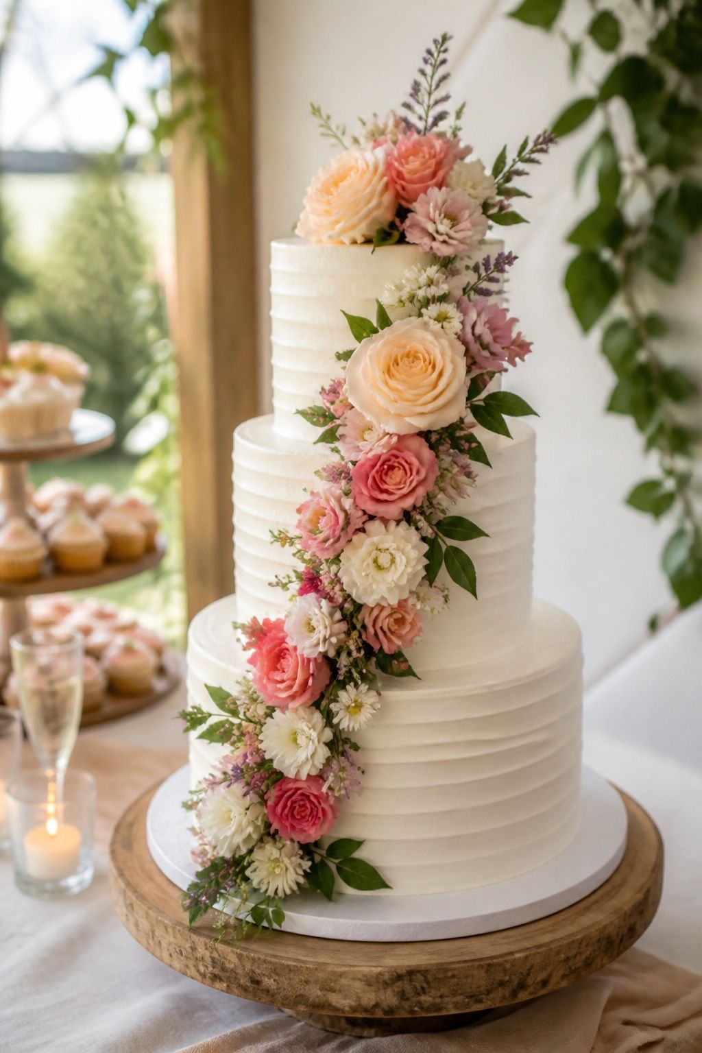 Build a Cascading Floral Drape small apartment idea for Top 18 Summer Wedding Cake Ideas That Hold Up in the Heat and Look Stunning.