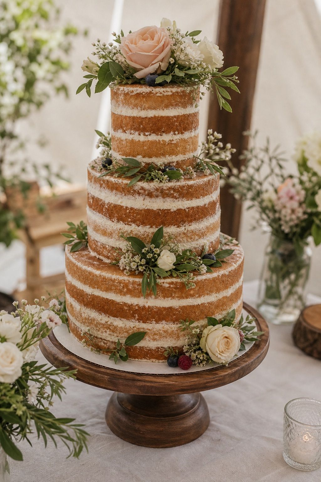 Choose a Fully Naked Rustic Cake small apartment idea for Top 18 Summer Wedding Cake Ideas That Hold Up in the Heat and Look Stunning.