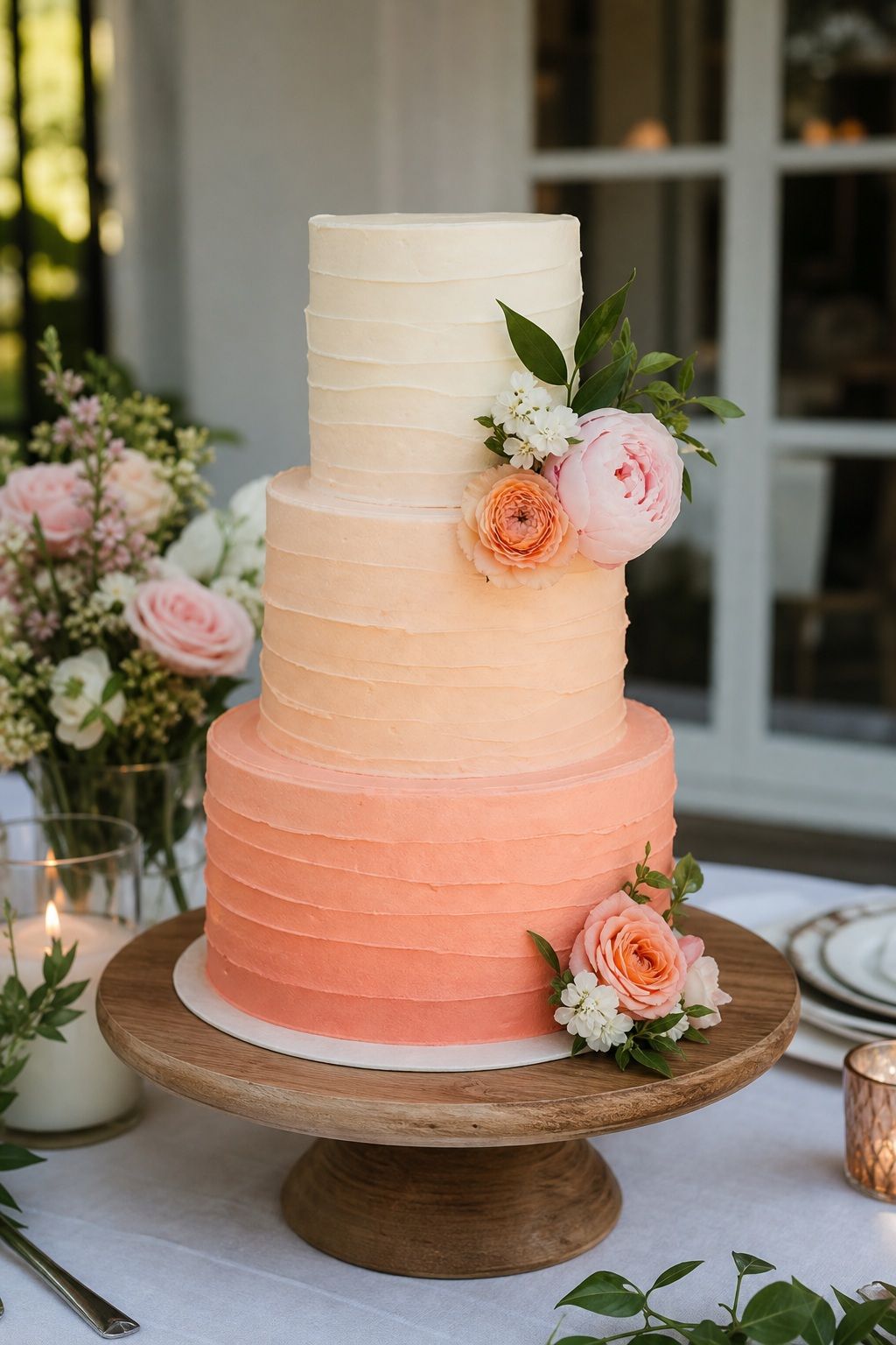 Use an Ombre Color Wash small apartment idea for Top 18 Summer Wedding Cake Ideas That Hold Up in the Heat and Look Stunning.