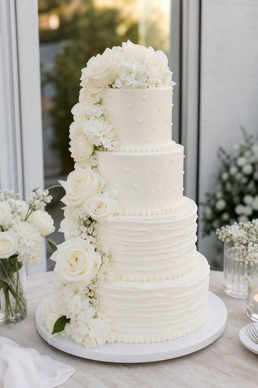 Build a Monochrome White Cake small apartment idea for Top 18 Summer Wedding Cake Ideas That Hold Up in the Heat and Look Stunning.