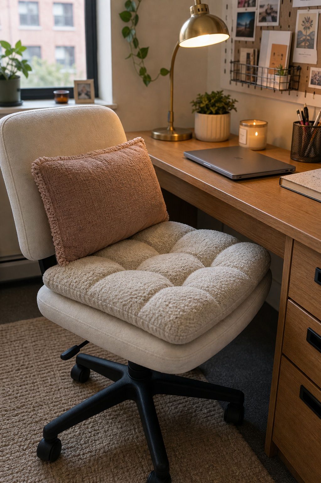 Cushioned Desk Chair Seat small apartment idea for Top 20 Stylish College Dorm Room Ideas to Make Your Space Feel Like Home.
