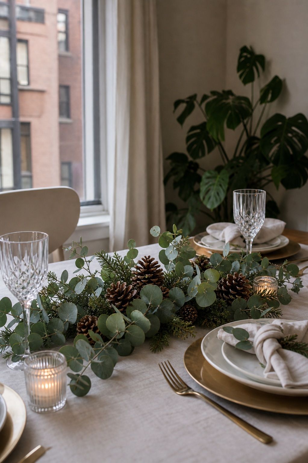 Combine Eucalyptus With Pinecones small apartment idea for Top 17 Elegant Winter Wedding Centerpiece Ideas That Bring Seasonal Charm.
