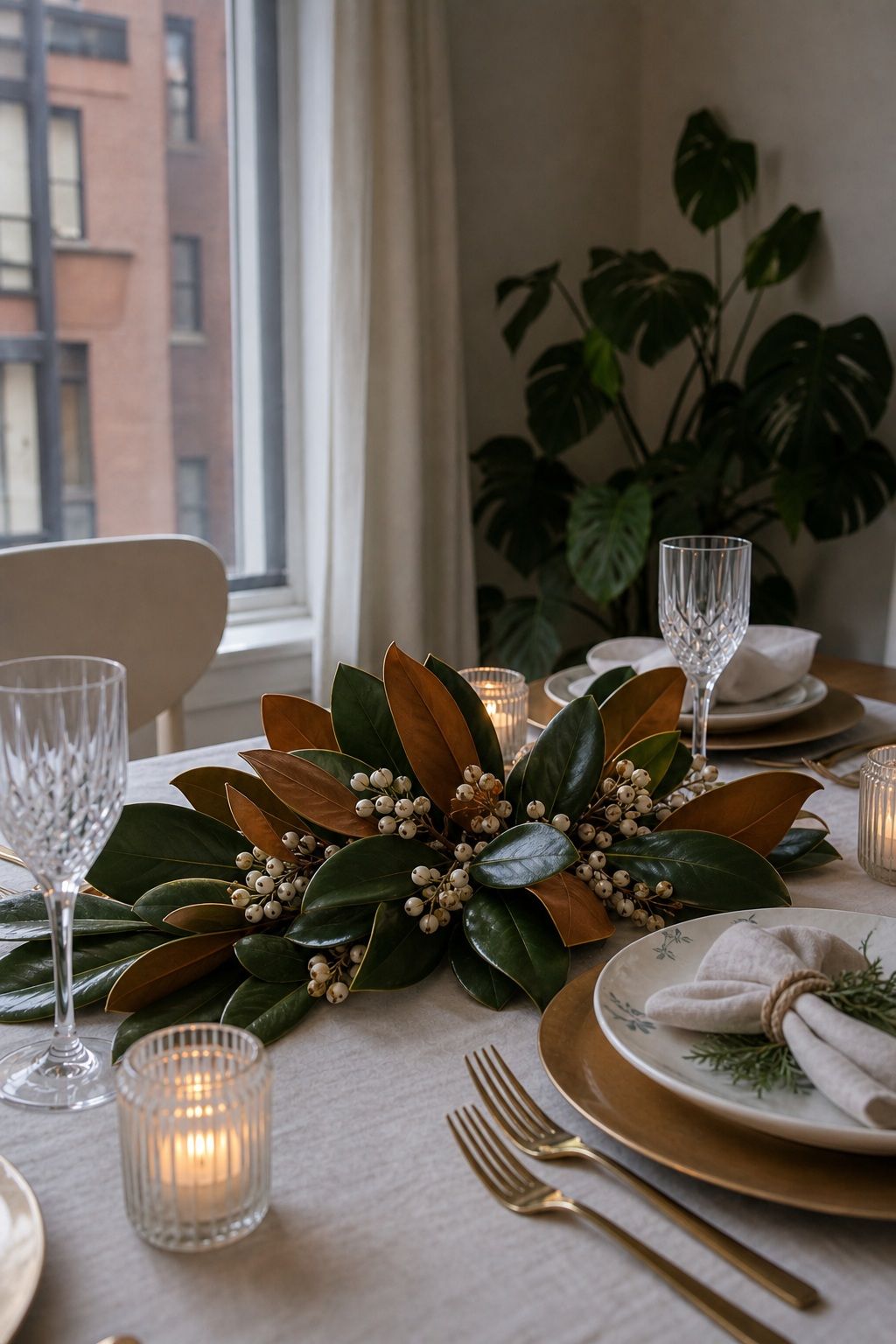 Display Magnolia Leaves and Berries small apartment idea for Top 17 Elegant Winter Wedding Centerpiece Ideas That Bring Seasonal Charm.