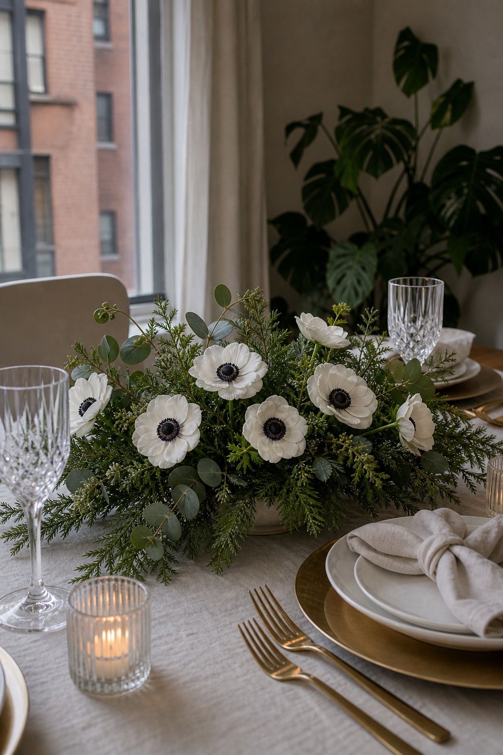 Add Anemones With Greenery small apartment idea for Top 17 Elegant Winter Wedding Centerpiece Ideas That Bring Seasonal Charm.
