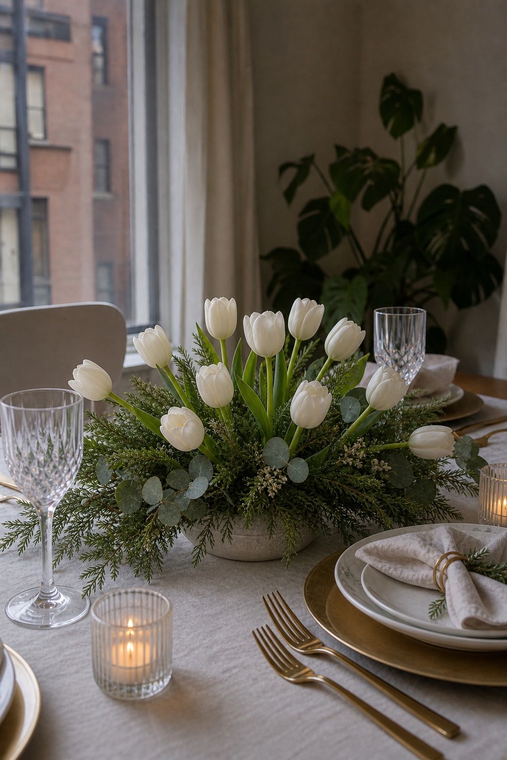 Mix White Tulips With Greenery small apartment idea for Top 17 Elegant Winter Wedding Centerpiece Ideas That Bring Seasonal Charm.