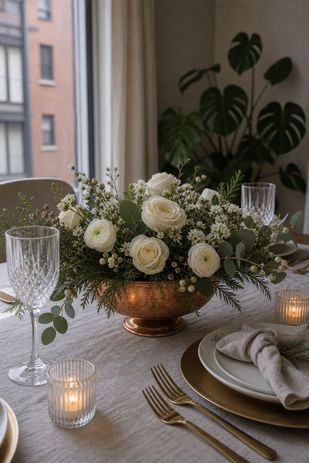 Use Copper Bowls With Florals small apartment idea for Top 17 Elegant Winter Wedding Centerpiece Ideas That Bring Seasonal Charm.