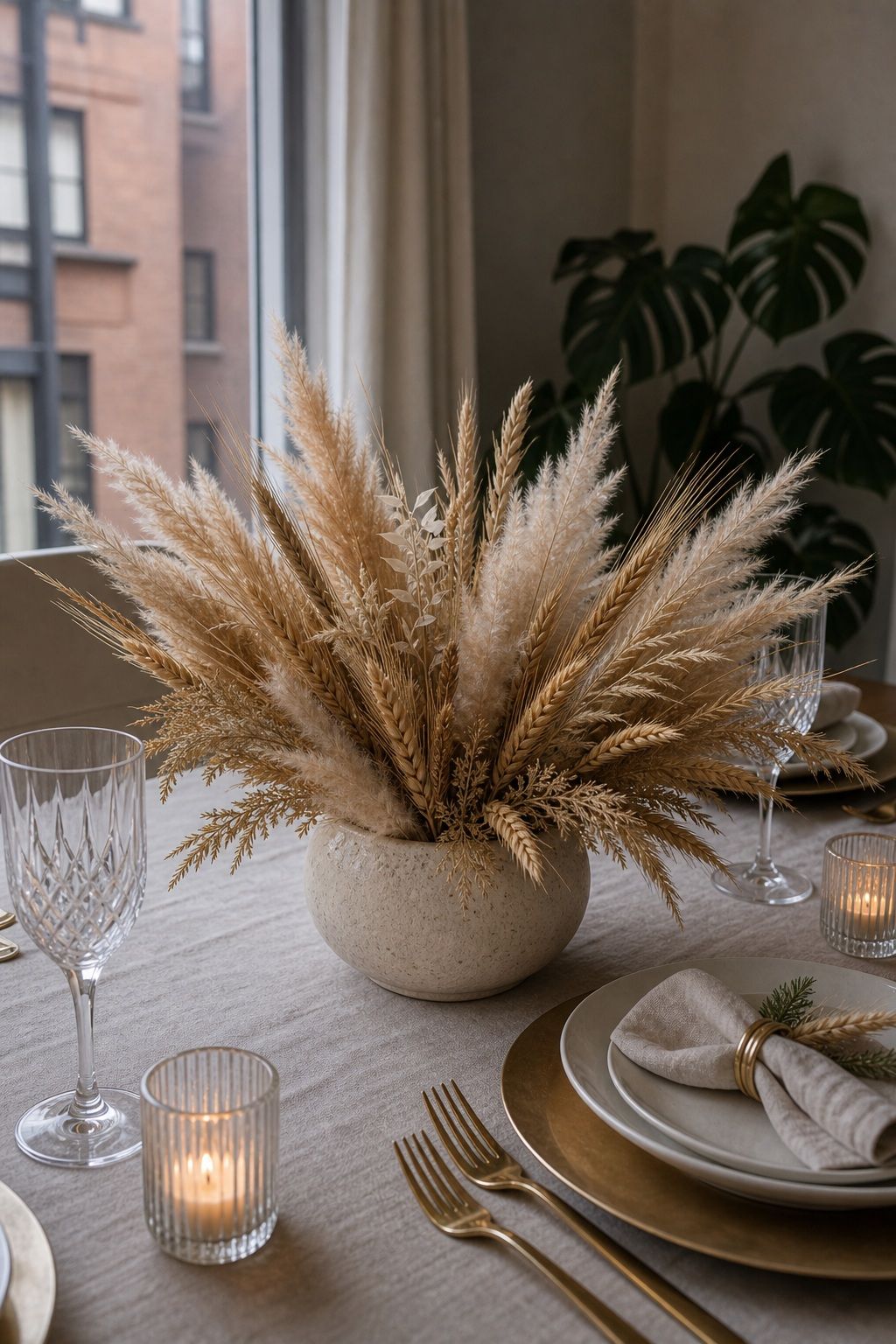 Add Dried Wheat and Pampas small apartment idea for Top 17 Elegant Winter Wedding Centerpiece Ideas That Bring Seasonal Charm.