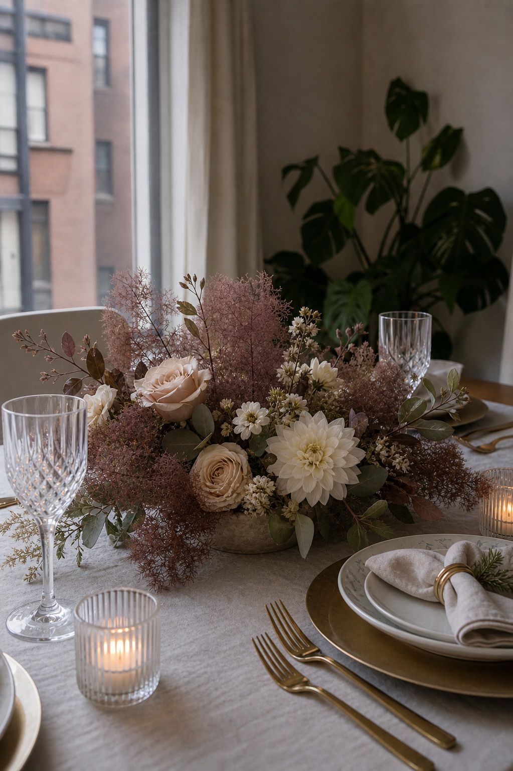 Include Smoke Bush With Neutrals small apartment idea for Top 17 Elegant Winter Wedding Centerpiece Ideas That Bring Seasonal Charm.