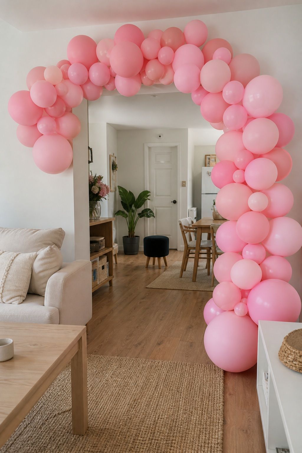 Pastel Pink Balloon Arch small apartment idea for Top 17 Girls Summer Party Decor Ideas for Small Apartments.