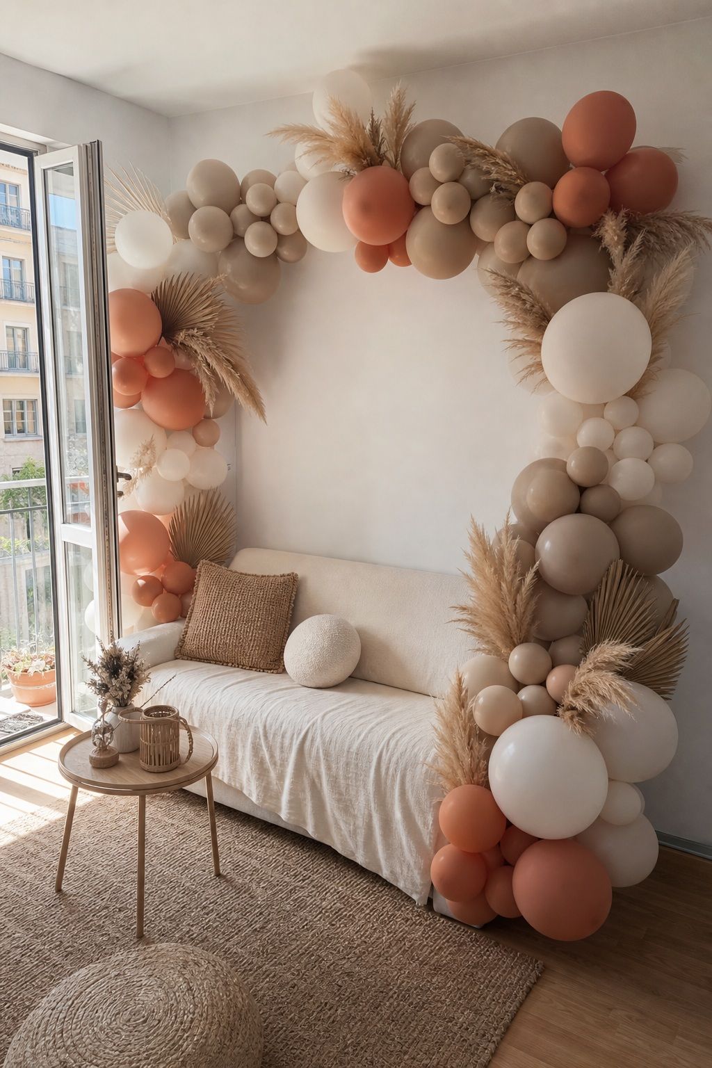 Boho Neutral Balloon Arch small apartment idea for Top 17 Girls Summer Party Decor Ideas for Small Apartments.