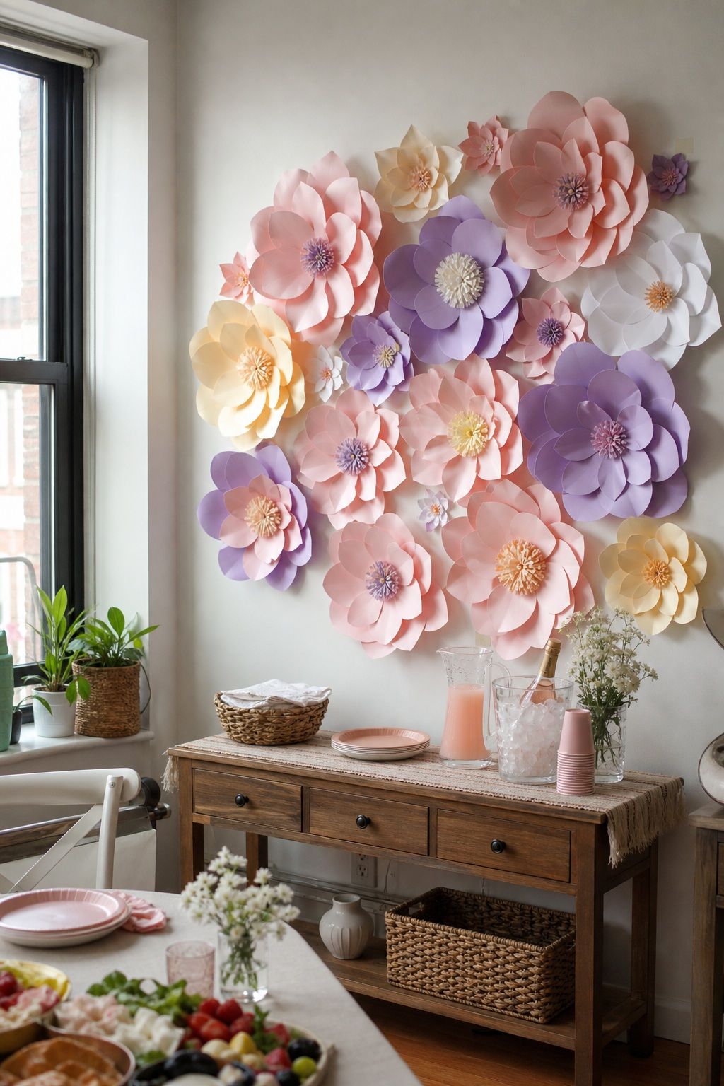 Paper Flower Wall Backdrop small apartment idea for Top 17 Girls Summer Party Decor Ideas for Small Apartments.
