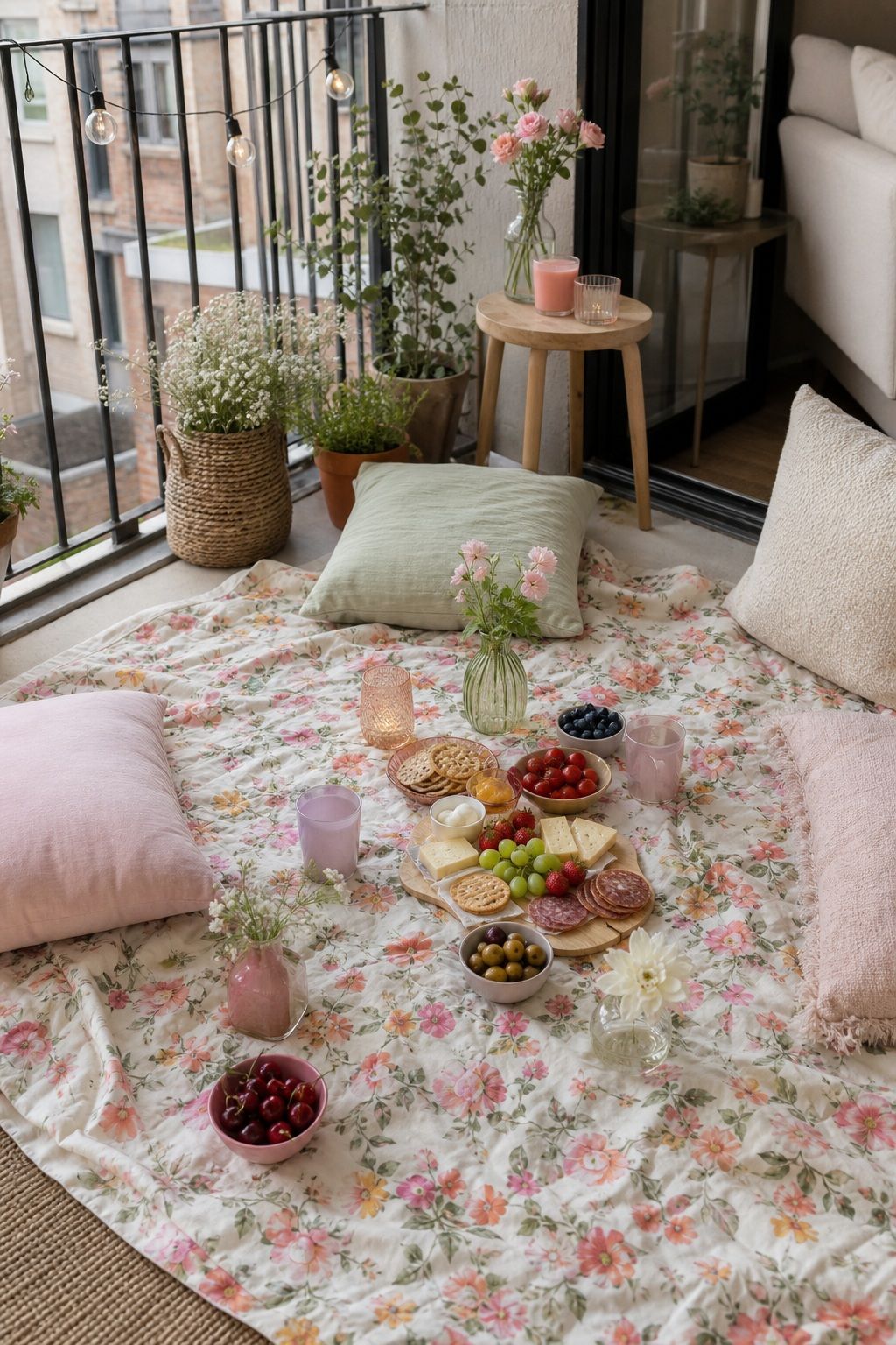 Floral Picnic Blanket Spread small apartment idea for Top 17 Girls Summer Party Decor Ideas for Small Apartments.