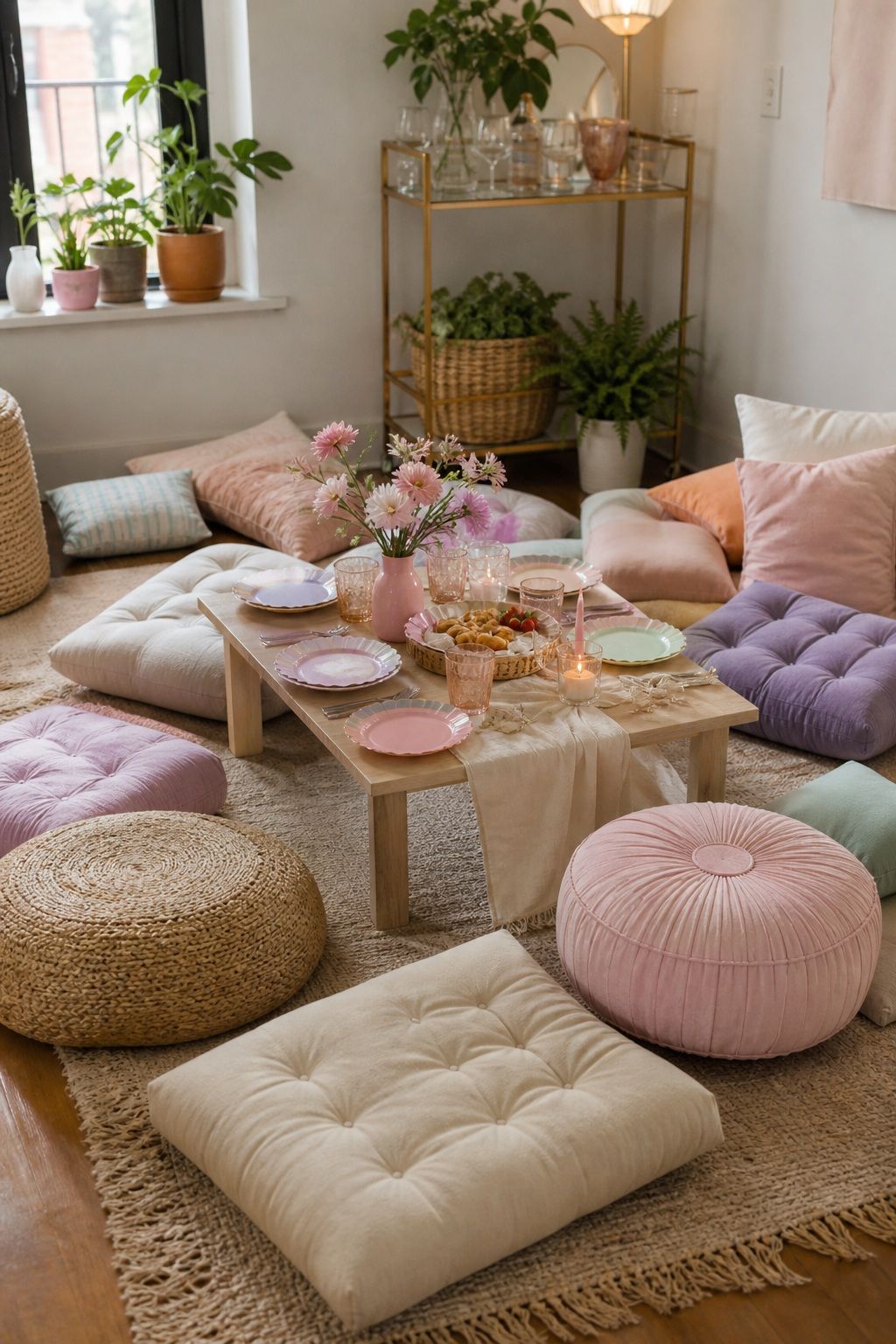 Low Floor Seating Cushions small apartment idea for Top 17 Girls Summer Party Decor Ideas for Small Apartments.