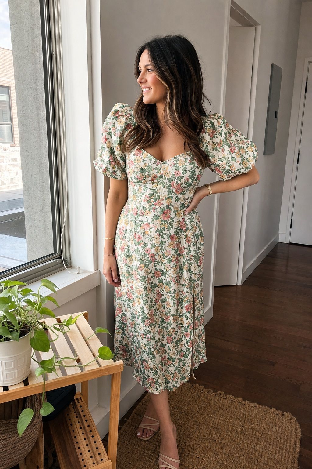 Floral Midi with Statement Sleeves small apartment idea for Top 17 Graduation Guest Outfits That Balance Comfort and Style.