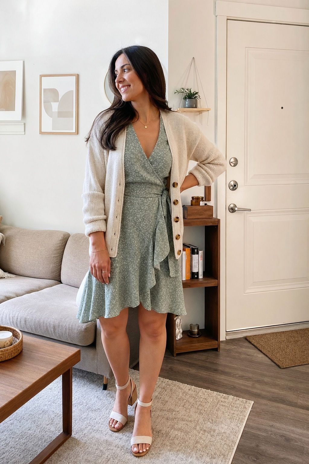 Lightweight Wrap Dress with Cardigan small apartment idea for Top 17 Graduation Guest Outfits That Balance Comfort and Style.