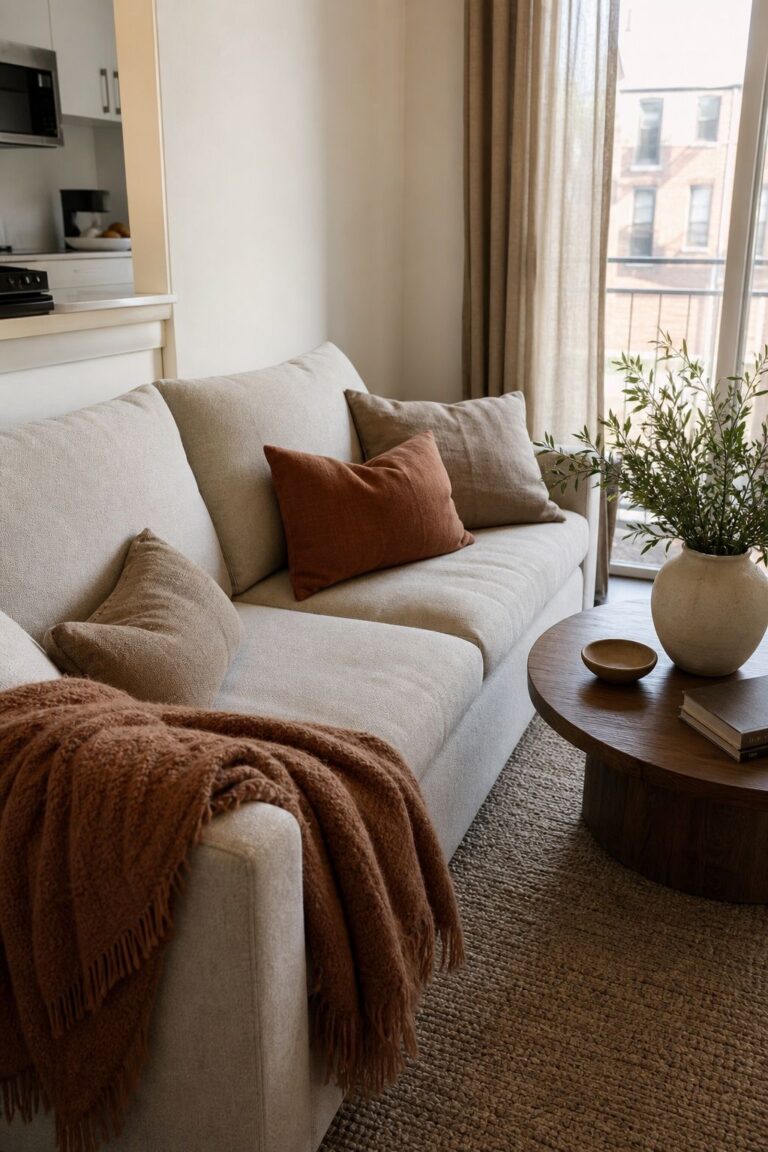 Swap Builder-Grade White for a Warm Greige or Dusty Clay on Textiles small apartment idea for Top 20 Modern Apartment Decor Ideas That Make Your Space Feel Intentional.